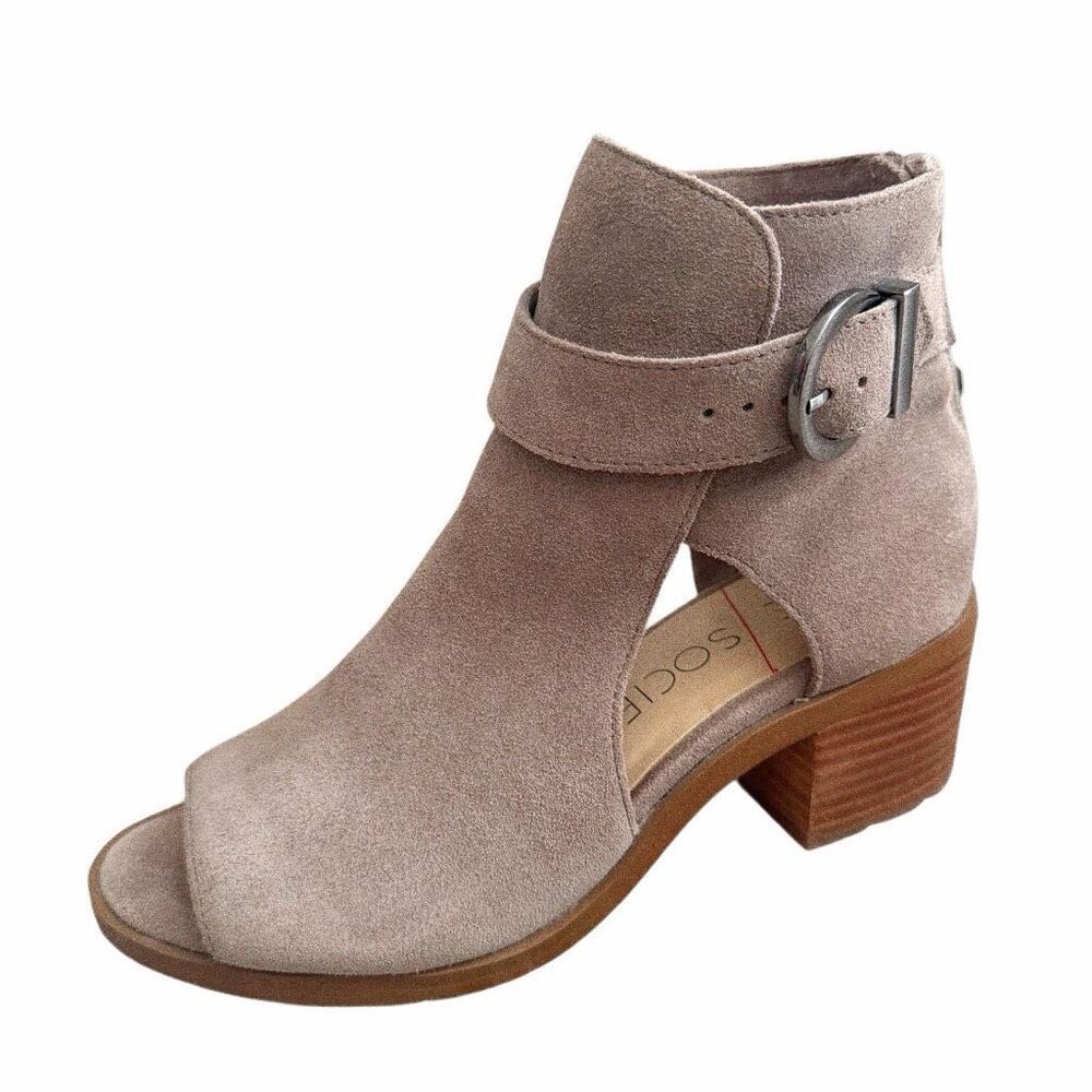 Sole Society Women's 7 So Tracy Leather Ankle Bootie Sandal | EUC Dusty Taupe